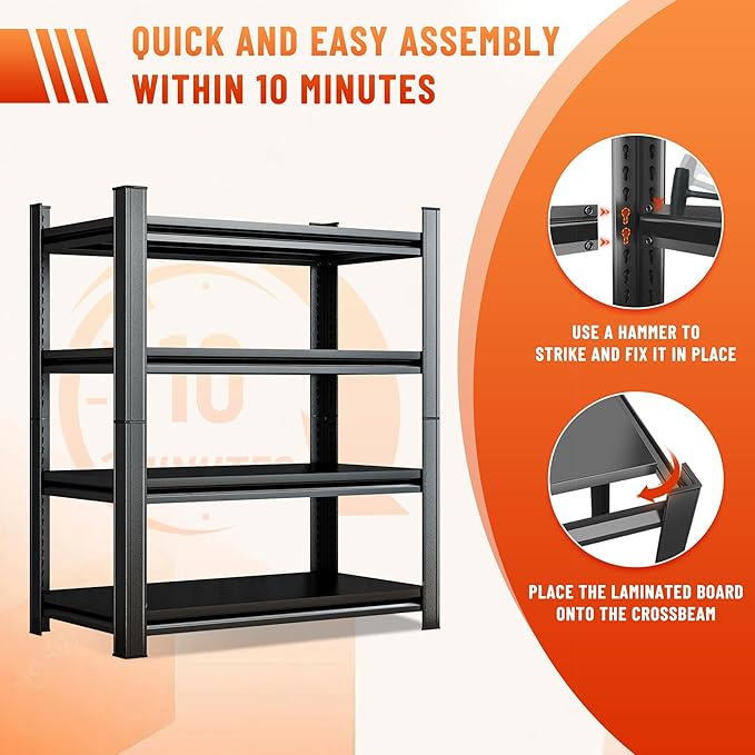 Heavy Duty 4-Tier Steel Shelving Unit, 2000LB Capacity Adjustable Storage Rack for Garage, Warehouse & Basement, Easy Tool-Free Assembly（54''H x 39.4W x 15.7''D）