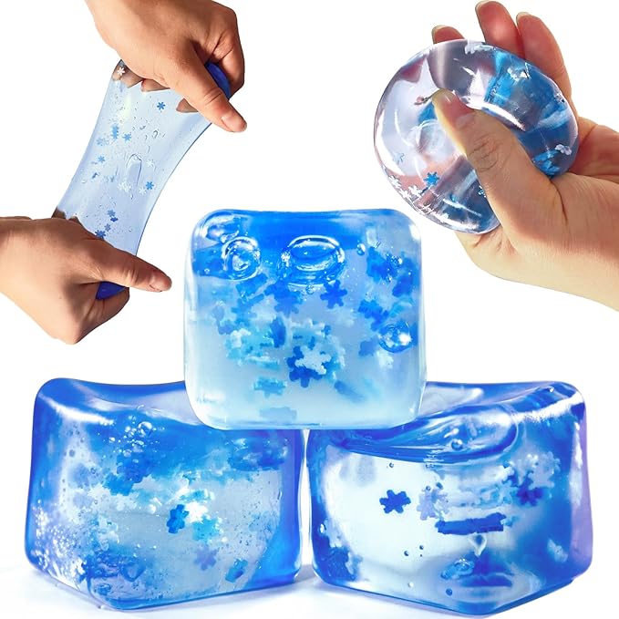 Squishy Ice Cube Stress Balls - 3Pack Sensory Squeeze Ice Toy Stress Balls for Kids and Adults Anxiety Relief - Funny Fidget Balls Squishy Stress Calming Toys for Autism & ADHD Children
