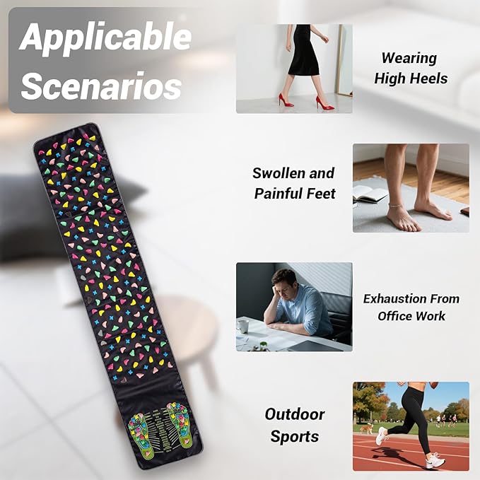 Foot Massage Mat,Acupressure Mats, Reflexology Mat for Pain and Stress Relief, Relaxation, Ideal for Elderly, Students, Office Workers, 68.9 x 13.78 Inches