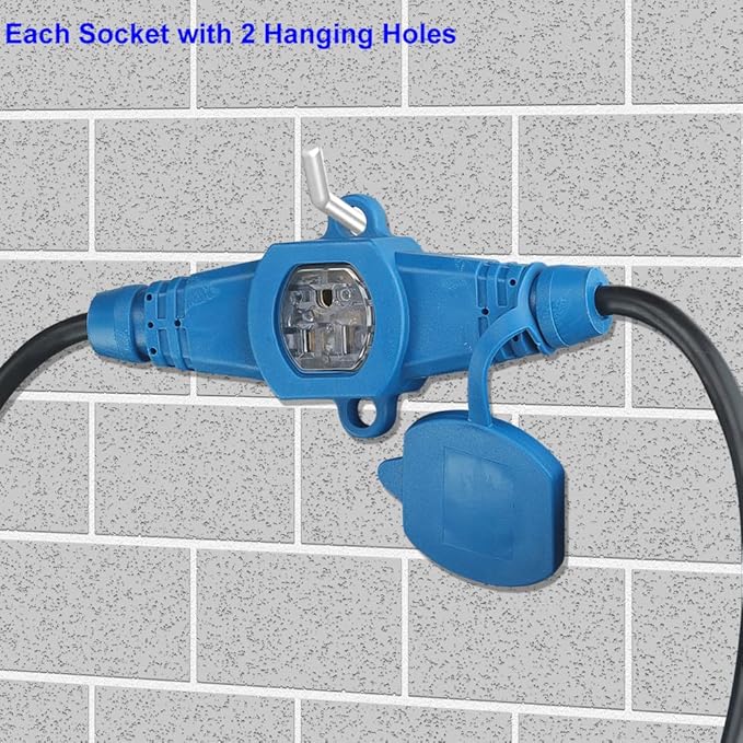 65 Feet Multi Outlet Extension Cord 12 Gauge,13 Nema 5-15R Evenly Spaced Outlets with Blue Indicators.Male Plug to Female Connector,Erboelec,ETL Listed