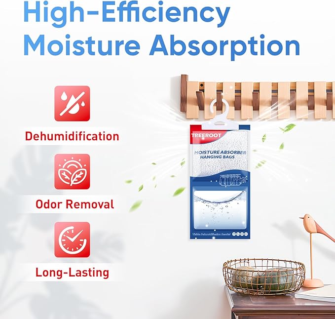 24 Pack Moisture Absorbers for Closet, 9.8OZ Hanging Closet Dehumidifier Bags, Hanging Humidity Absorber in Wardrobes, Kitchens and Bathrooms, Fragrance Free Portable Moisture bags