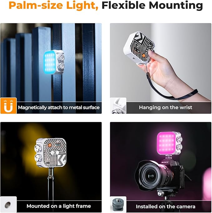 K&F CONCEPT RGB Video Light, 360° Full Color Portable Photography Light, LED Camera Light w 21 Light Effects, 2500K-9900K CRI 96+, 2000mAh Rechargeable Photography Lighting for Vlogging, Selfie, White