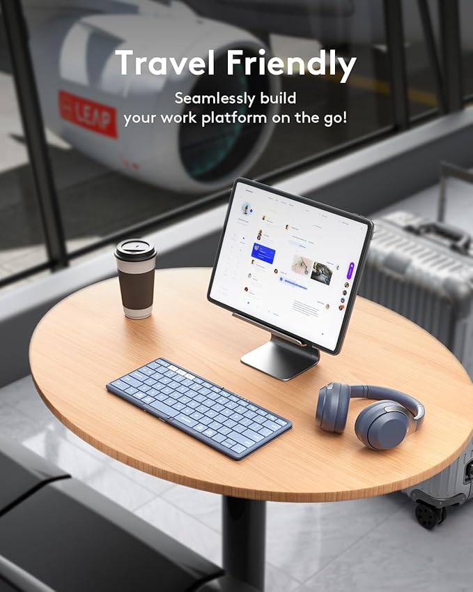 Samsers Full-Size Foldable Bluetooth Keyboard, KF08S Wireless Folding Keyboards with PU Leather Cover, Portable Travel for iPhone iPad Smartphone Tablet Laptop, Android Windows Mac OS, Blue