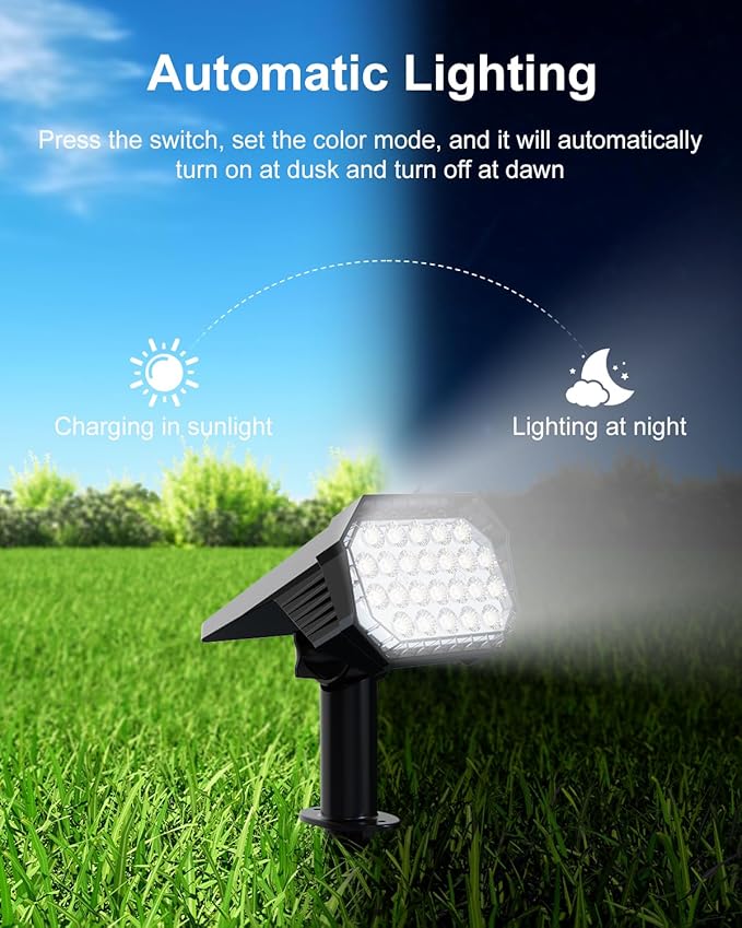 6 Pack Solar Powered Outdoor Spot Lights Outside Landscape Waterproof 24 LEDs Spotlights Dusk to Dawn for House Yard Tree, Plants, Outside, Patio, Garden, Statues, Superior Accent Lighting, 3 Modes