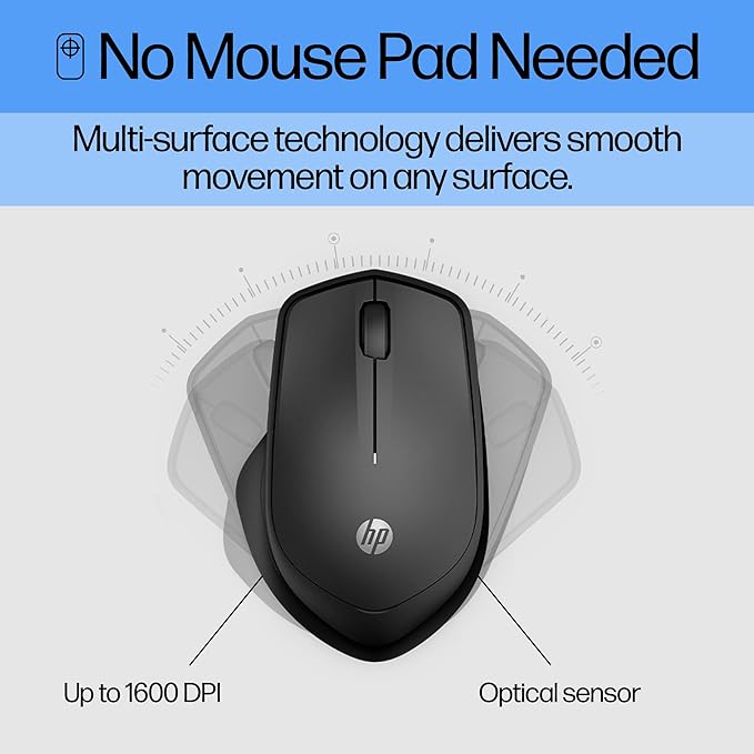 HP Wireless Silent 280M Mouse - Ergonomic Right-Handed Design, 18 Month Battery Life, and 2.4GHz Reliable Connection - Works for Computers and Laptops - Far Quieter Clicks than Most Mice,Black