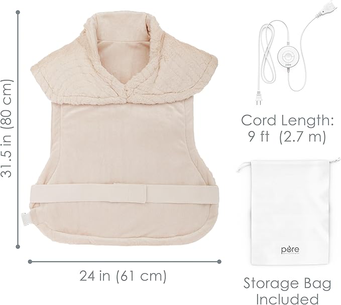 Pure Enrichment PureRadiance Back & Neck Luxury Heating Pad for Pain Relief, Patented Design, Soft Faux Fur & Micromink, 6 Heat Settings, Machine Washable, Universal Fit, 31.5” x 24” (Golden Sands)