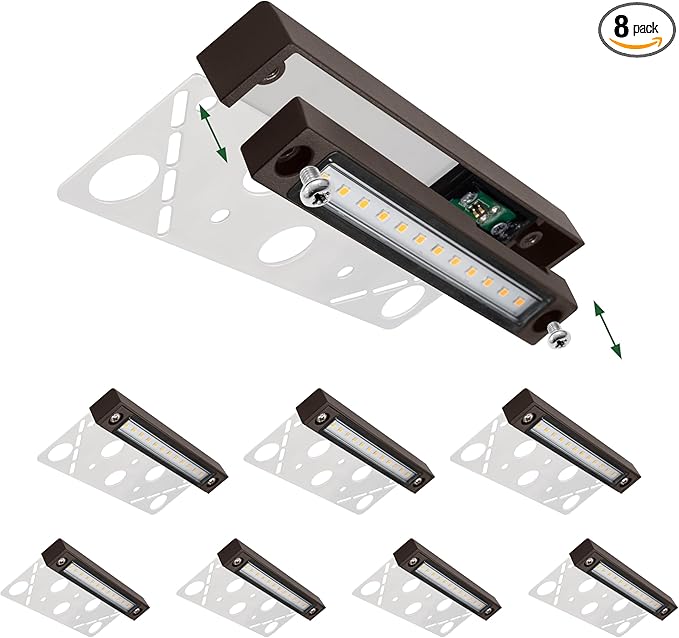 GKOLED 8-Pack Replaceable 6.8" LED Hardscape Lights, Low Voltage Retaining Wall Light, Paver Wall Hardscape Lighting, Outdoor Landscape Step Lights, 12VAC/DC 1.5W 2700K, Die-cast Aluminum Housing