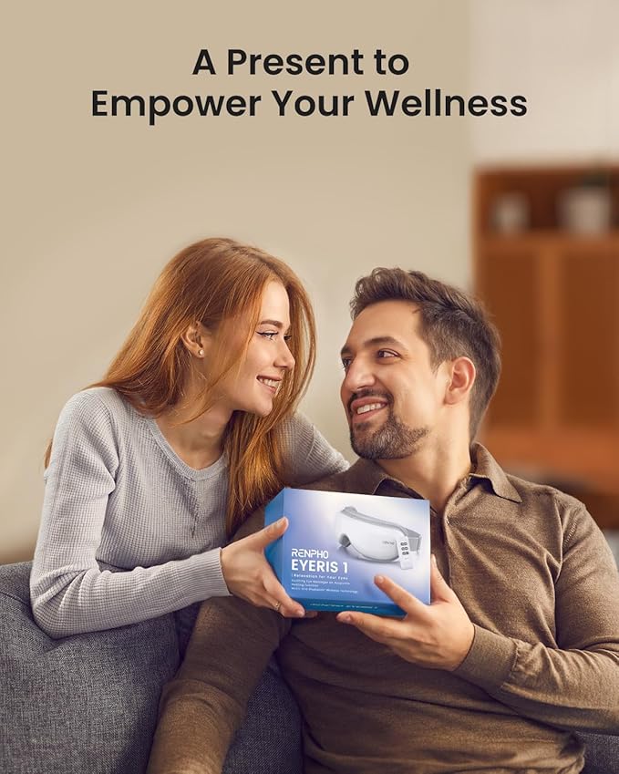 RENPHO Eye Massager, Birthday Gifts for Women Men Her Him, Eyeris1 Eye Massager with Heat & Remote, Compression, Sleep Mask for Relax, Migraine Relief, Reduce Strain, Improve Sleep