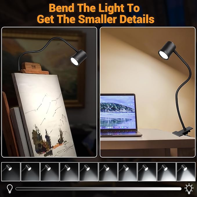 Reading Light, 3 Modes & 10 Brightness Clip on Light, Desk Lamp, Eye Caring Reading Lights for Books in Bed, 360°Gooseneck Clamp Lights, Book Light With Memory Function for Bed Headboard