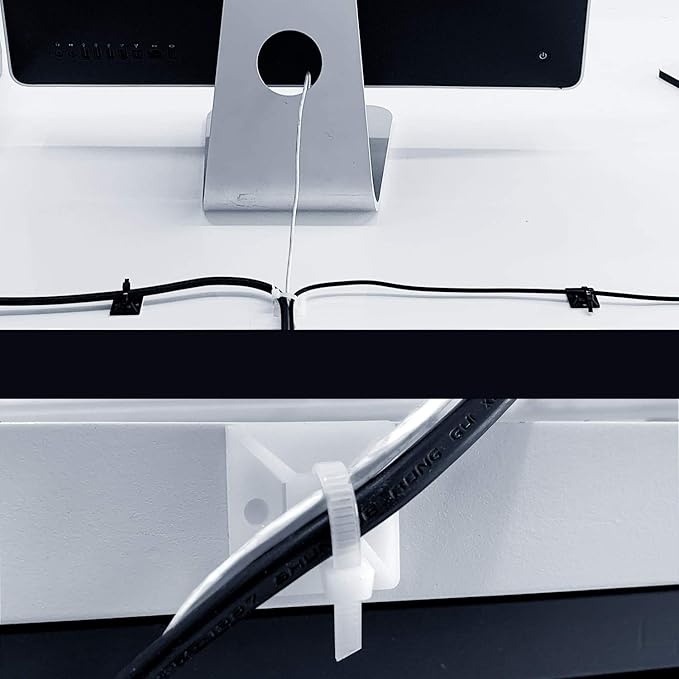 HUASAI 4/5" 100 Pack Zip Tie Mount With Cable Ties,Self Adhesive-backed Mounts for Wire Holder, Black Cable Management Clips Wall Anchors