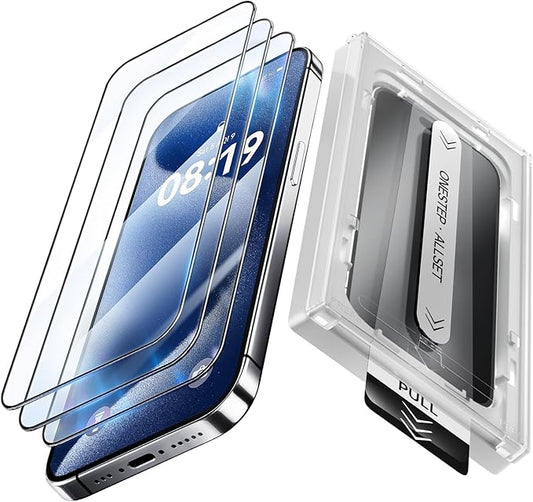3 Pack Screen Protector for iPhone17 Pro【6.3 inch】, iPhone 17pro Screen Protector with 1-Second Auto-Install,9H Hardness, Military-Grade Shatterproof, Full Coverage, HD Clear Glass film,Case Friendly