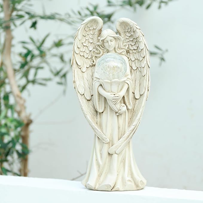 Angel Statues for Garden-Garden Angels Outdoor Statue - Solar Angels Figurines Holding Glass Ball for Outdoor Decor or Housewarming Gift