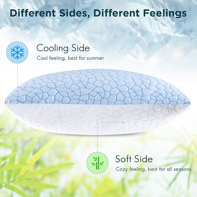 QUTOOL Shredded Memory Foam Pillows Standard Size Set of 2, Cooling Pillows for Sleeping, Adjustable Bed Pillow for Side Back Stomach Sleepers, Soft Supportive Pillow with Removable Washable Cover