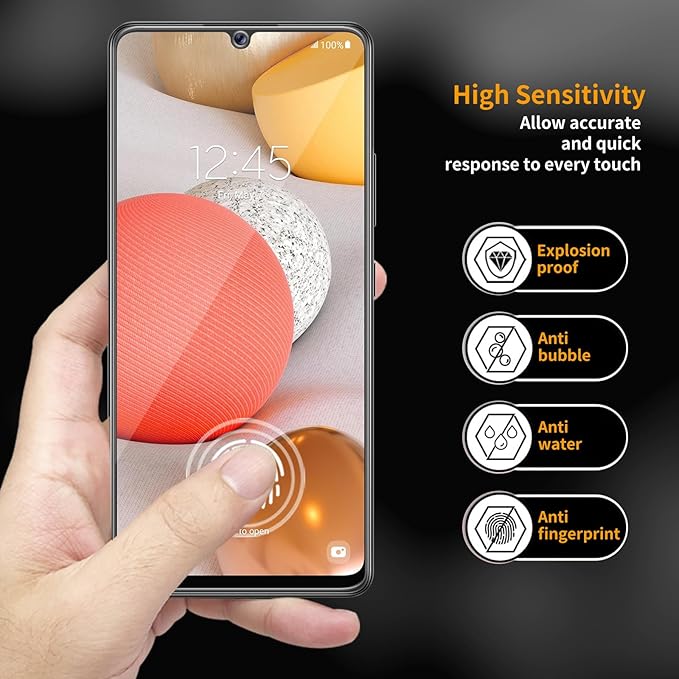 3 Pack for Samsung Galaxy A42 5G Tempered Glass Screen Protector, Scratch-Proof, Bubble-Free,HD Transparent, 9H Hardness,Bubble Free,Case Friendly