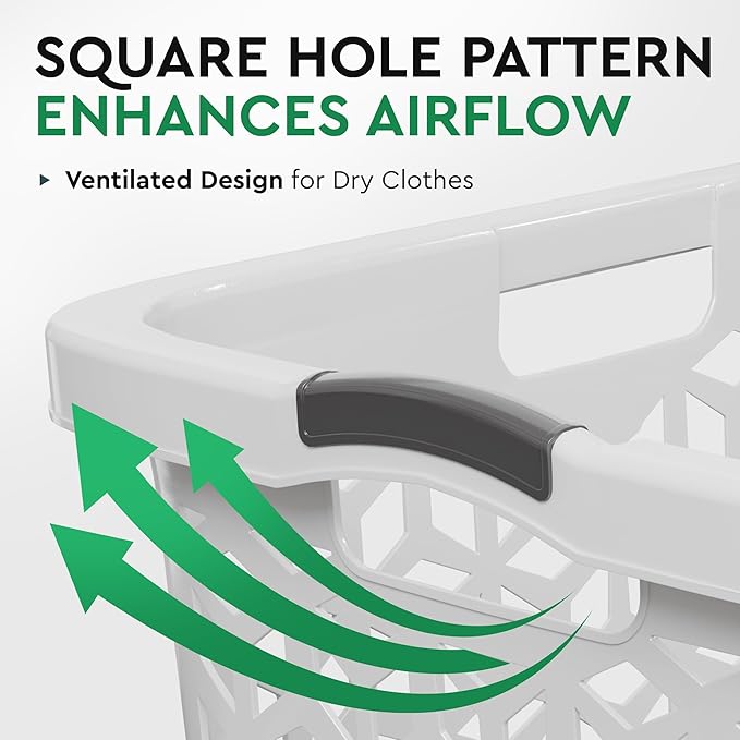 EconoHome Laundry Basket - Large 2 Bushel Laundry Basket with Handles - Stackable Plastic Hamper for Dirty Clothes - Storage Bin & Organizer for Bathroom, Bedroom - White, 70.5L Capacity – Heavy Duty