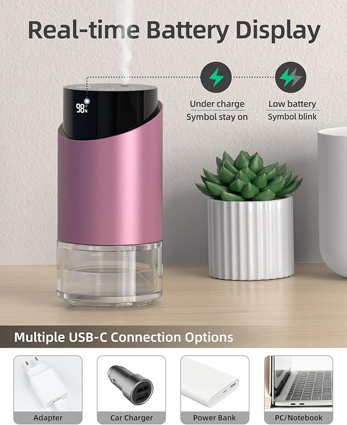 Waterless Essential Oil Diffuser Aromatherapy Scent Diffusers for Home Large Room, Bedroom, Car, Office, Desk, Battery Operated Mini Portable Air Freshener, 3 Countdown Timers & 3 Mist Levels