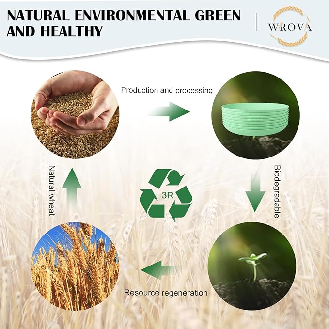 Wheat Straw Plates - 10 Inch Unbreakable Dinner Plates Set of 8 - Dishwasher & Microwave Safe Plastic Plates Reusable for Kitchen and Camping (Light Green)