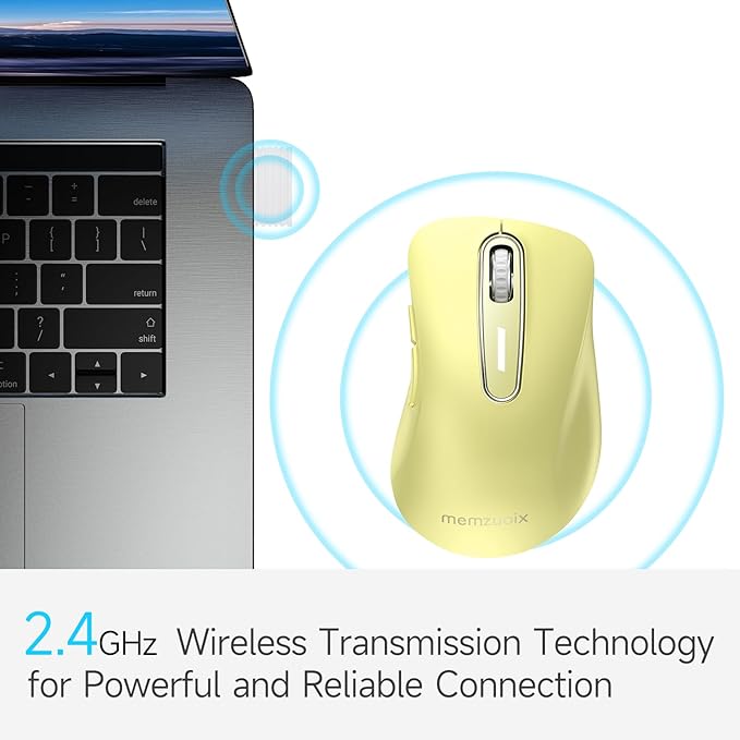 memzuoix 2.4G Wireless Mouse, 1400 DPI Computer Mice USB Receiver, Portable Wireless USB Mouse Battery Powered Cordless Mice for Laptop, PC, Desktop, 5 Buttons (Light Yellow)