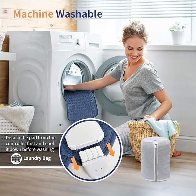 Heating Pad for Back & Period Cramps, 12"x24" Electric Heating Pad with 26" Waist Belt, 6 Heat Levels 4 Timers & 2H Auto Shut Off, Gift for Women Men Mom Dad (Blue)