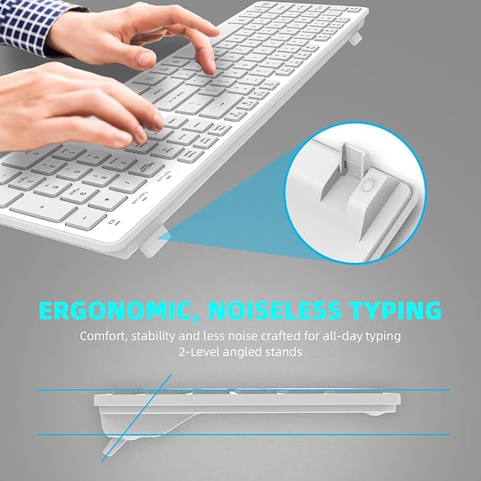Slim Quiet Wireless Keyboard for Mac and Windows,Durable Flat Keyboard with Full Size Ultra Quiet Low-Profile Flat Keys, 2.4GHz Wireless for Mac,Windows 11/10/8/7/Vista,Microsoft & PC, White