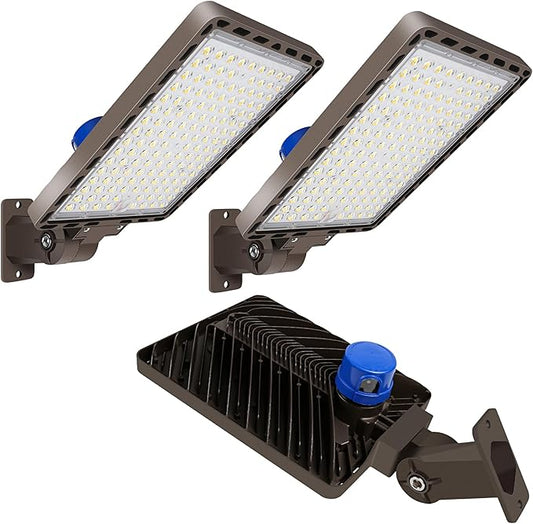 LED Parking Lot Light Commericial 350W 52500LM Bright Arm Dusk to Dawn LED Flood Lights Wall Mount Outdoor 5000K 100-277V IP65 Waterproof Shoebox Street Lighting for Park,Stadium,Barn 3 Pack