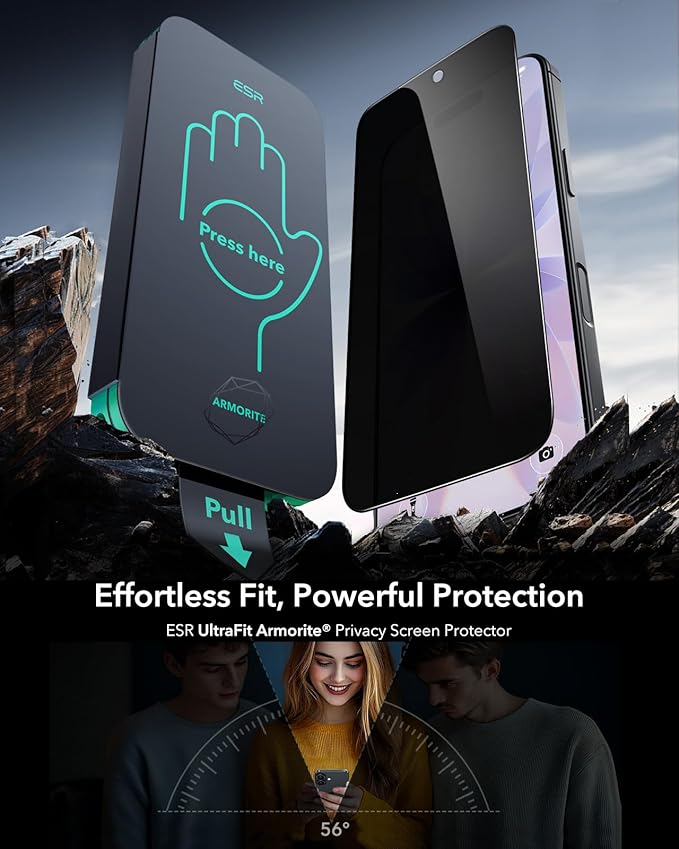 ESR 3 Pack 9H+ Glass for iPhone 17/ iPhone 16 Pro Privacy Screen Protector, [Military Grade Shatterproof & Highly Durable] Armorite Anti-spy Tempered Glass with UltraFit Tray