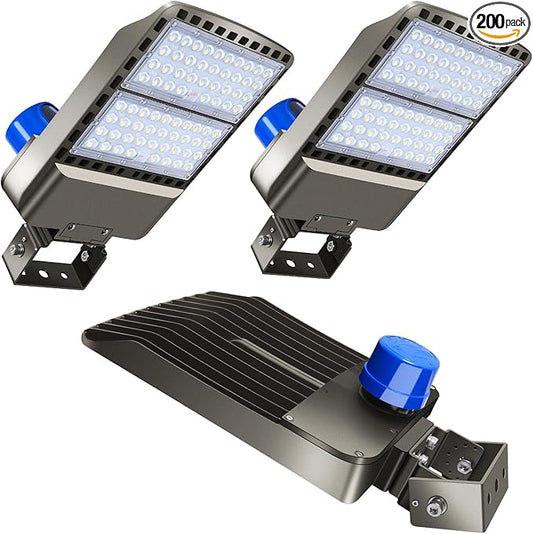 200W LED Parking Lot Light Outdoor 28000LM Bright Dusk to Dawn Floodlights Trunnion Yoke Wall Mount 5500K IP65 Waterproof Commercial Shoebox Barn Security Yard,Garage,Street Light 3 Pack