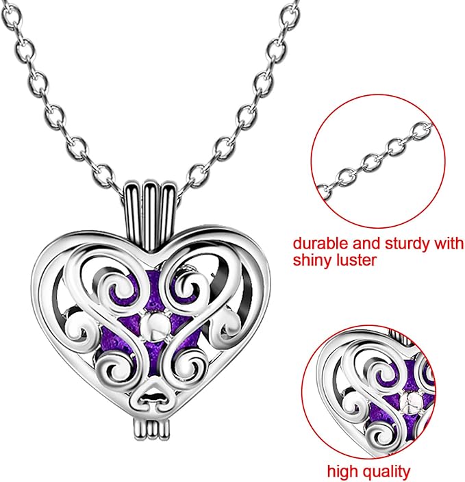 Blulu 4 Pcs Aromatherapy Essential Oil Diffuser Necklace for Women Christmas Locket Pendant Stainless Steel Necklace with 24 Pcs Refill Lava Stone Balls for Men Women Jewelry Accessory Birthday Gift