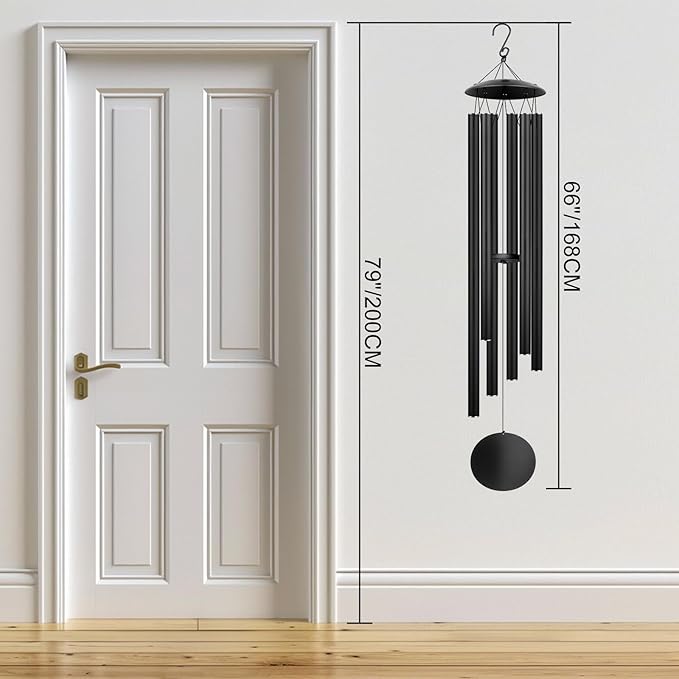 66" Large Wind Chimes for Outside Deep Tone with 6 Heavy ⌀ 1.2" Tubes - Soothing Windchimes Outdoors for Garden Patio Hanging Decor, Memorial Sympathy Gifts for Loss of Loved One (Black, 66")