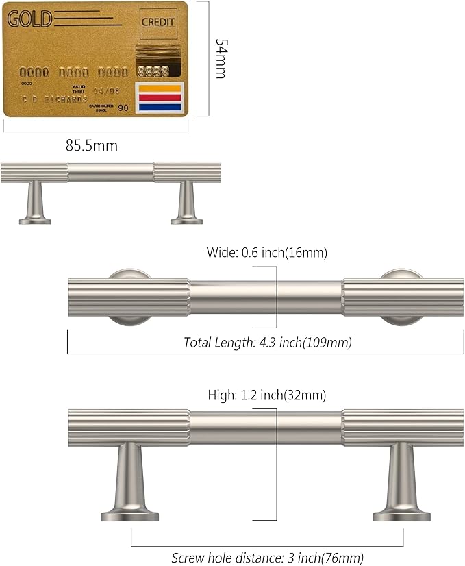 Amerdeco 10 Pack Brushed Satin Nickel Cabinet Pulls 3 Inch(76MM) Hole Centers Kitchen Cabinet Handles Hardware Kitchen Handles for Cabinets Cupboard Handles Drawer Pulls ZH0071