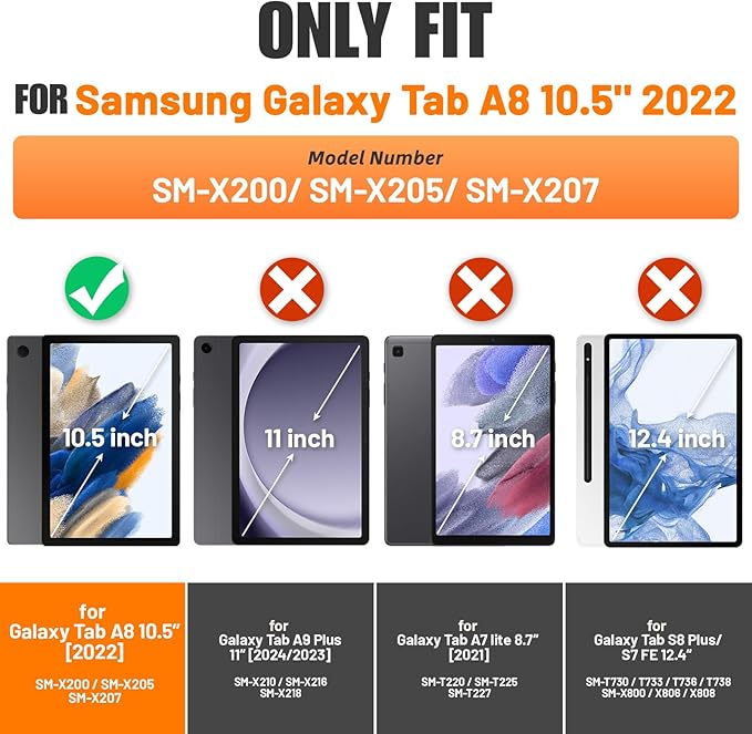 SEYMAC stock Case for Samsung Galaxy Tab A8 10.5'', Full-Body Drop Protection Case with Screen Protector Pencil Holder [360° Rotating Hand Strap] &Stand, Pink+Black