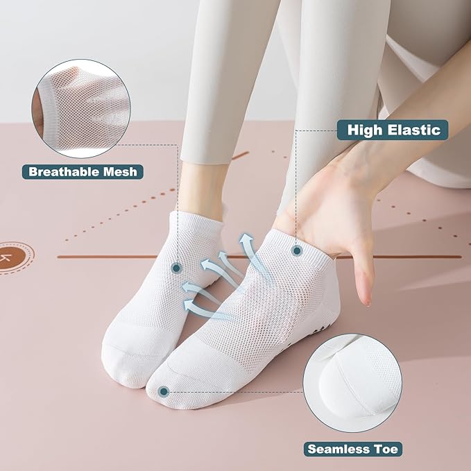 BISOUSOX Grip Socks Pilates Socks, Grippy Sock Woman Yoga Slipper Non Slip Ankle Sticky Sock Barre Ballet Hospital