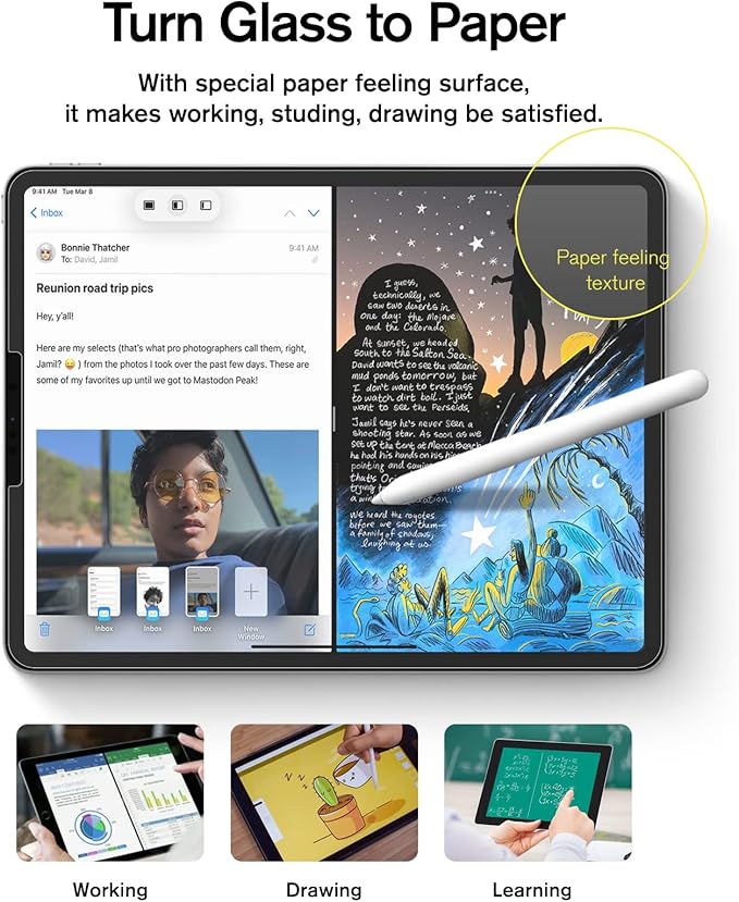 Paperfeel Glass Screen Protector Compatible with iPad Pro 12.9 6th / 5th / 4th / 3rd Generation (2022/2021 / 2020/2018), Auto-Alignment Tool, Tempered Glass, EZ Kit