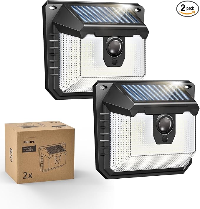 Philips Solar Lights Motion Sensor Outdoor, 120 LEDs Solar Powered Security Lights,3 Lighting Modes, Waterproof Wall Lights for Outside Yard Fence Garden Garage