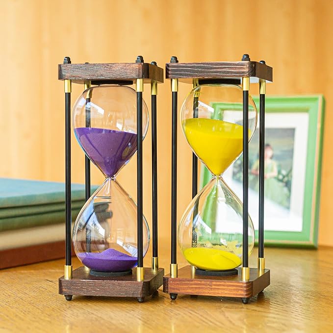 Large Sand Timer, Hourglass Timer 60 Minutes,Vintage Wooden Hour Glass Timer,Modern Home Kitchen Office Decoration (Purple)