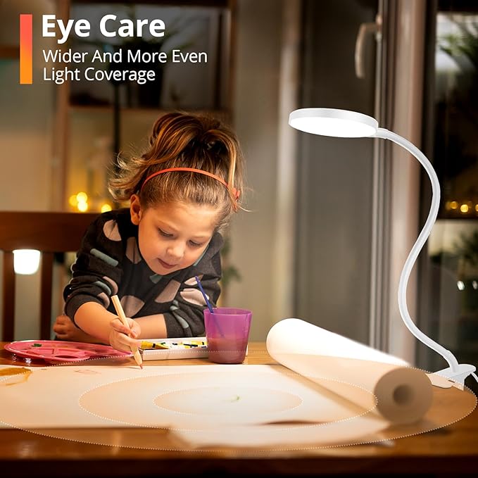 Reading Light with Remote, LED Desk Lamp Clip on [1H Timer & Nightlight] RA>95 Dimmable Flexible Gooseneck, Reading Lamp with Clamp for Table - 3.5'' (Adapter Included)