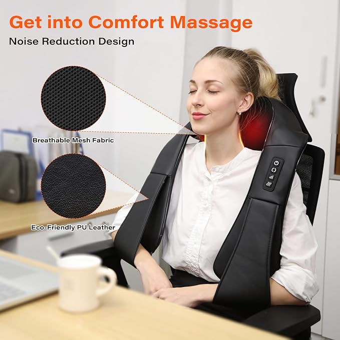 Shiatsu Neck Massager, Electric Neck and Back Massager with Heat, 3D Kneading Massage Pillow for Back, Shoulder, Muscle Pain Relief, Office & Home & Car Use, Fits for Parents