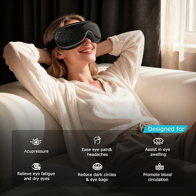 ALLJOY Eye Massager with Heat and Cooling, Lightweight Eye Massager with Removable Gel Mask, Birthday Gifts for Women Men, Eye Care Devices for Migraine, Reduce Dry Eyes