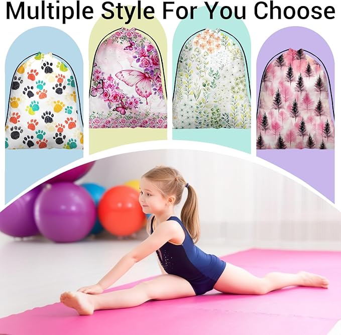 Butterfly Floral Gymnastics Drawstring Bag Small Gymnastics Gym Bag for Gymnasts Dancer Holding