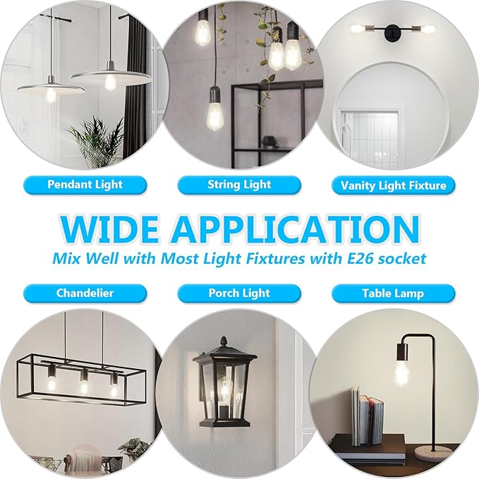 Ascher 12 Pack Vintage LED Edison Light Bulb 60W Equivalent, Decorative Antique Filament Light Bulbs with 80+ CRI, Cool White 4000K, 700 Lumens, E26 Base, Non-Dimmable