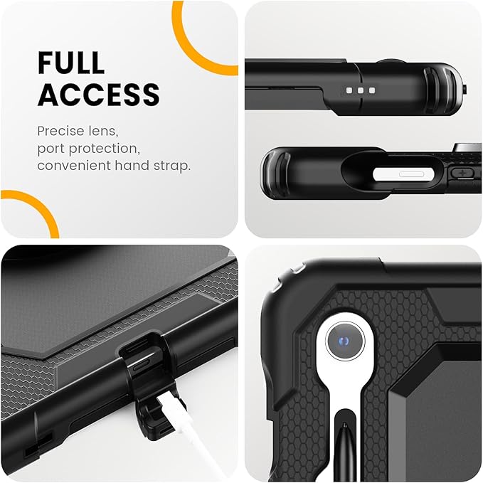 Timecity Case for Samsung Galaxy Tab S10 FE/ S9 FE 5G 10.9 Inch/ S9 11 Inch - Heavy Duty Protective Cover with Screen Protector, Rotating Stand, Shoulder Strap & S Pen Holder | Kids-Friendly, Black