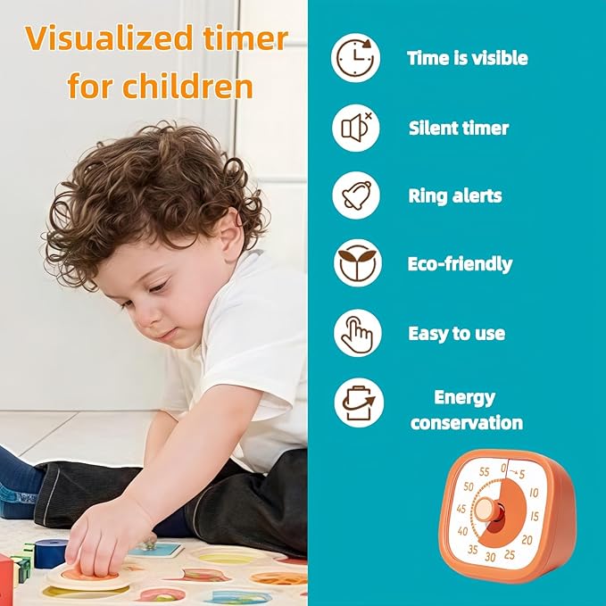 Visual Timer for Kids - 60 Minute Visual Kids Timer for Classroom Home Office, Countdown Timer for Cooking Teaching Working Meeting (Orange)