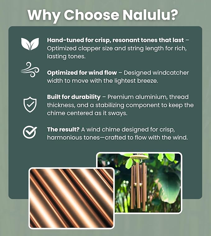 Wind Chimes – 28” Brown Modern Wind Chimes for Deep, Soothing Tones – Outdoor Garden Décor, Hand-Tuned Metal Chimes for Relaxation – Weatherproof Gift for Patio, Yard & Zen Spaces