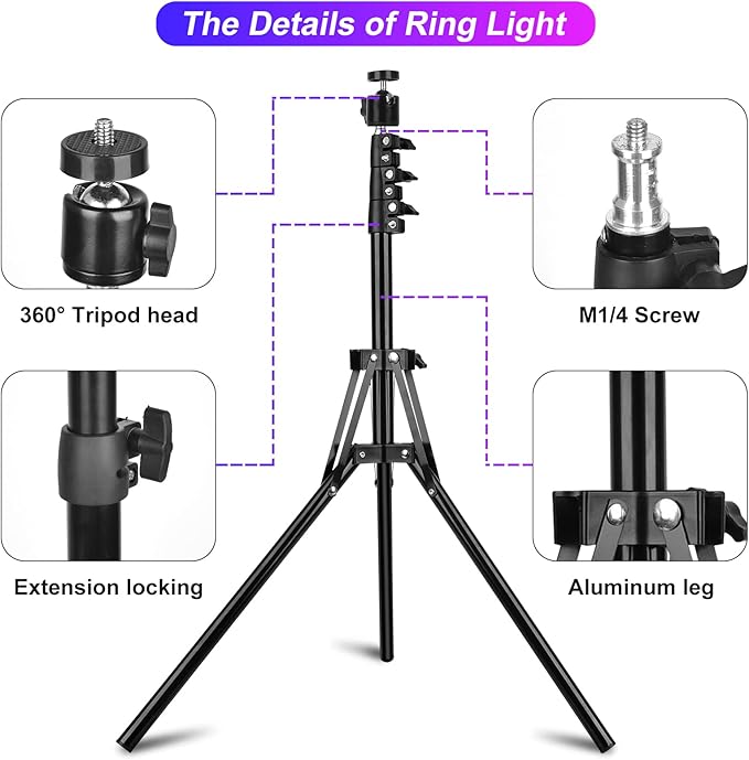 STALLY 12.3" Ring Light with Stand 75" Tall and 2 Phone Holder, Ring Light Tripod for iPhone with 3 CCT Mode & 29 Color Modes, Remote Shutter, Desk Tripod, Great for Live Stream/Makeup/YouTube/TikTok