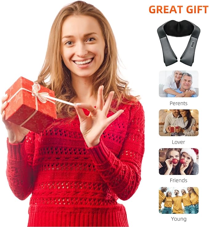 Cordless Shiatsu Neck & Back Massager for Pain Relief Deep Tissue with Heat, 3D Kneading Massage Pillow Back Shoulder Massagerfor Body Muscle, Use for Home Office Car, Gifts for Mom Dad