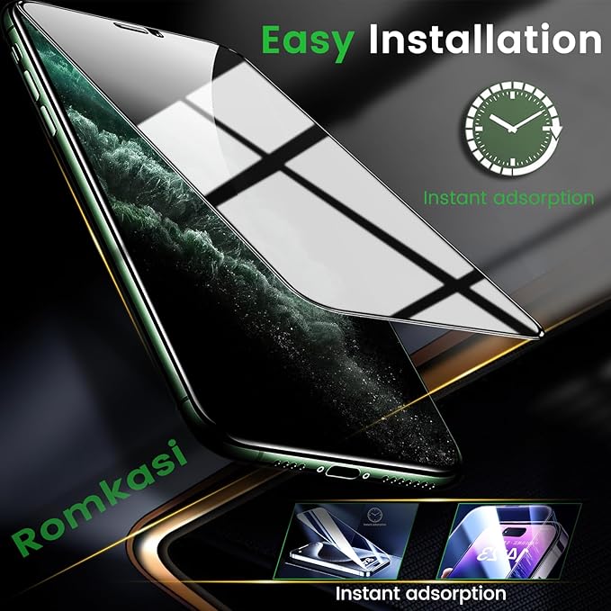 3 Pack Privacy Screen Protector for iPhone 11 Pro Max 6.5 Inch with 3 Pack Camera Lens Protector, Anti Spy Tempered Glass Film, Anti-Scratch, Touch Sensitive, Case Friendly