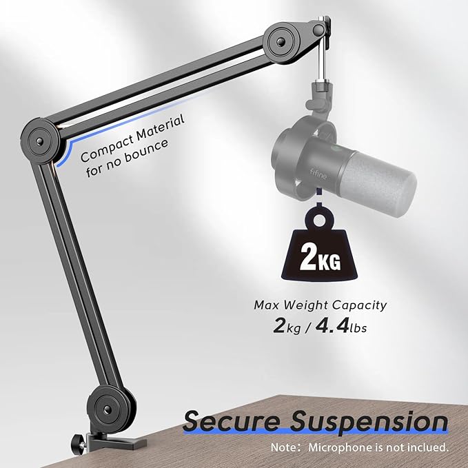 FIFINE Microphone Arm Stand-Heavy Duty Boom Arm, Suspension Scissor Adjustable Mic Stand with Desk Mount, C-calmp, 5/8" Screw, Cable Ties, for Recording Gaming Streaming Podcasting-BM63