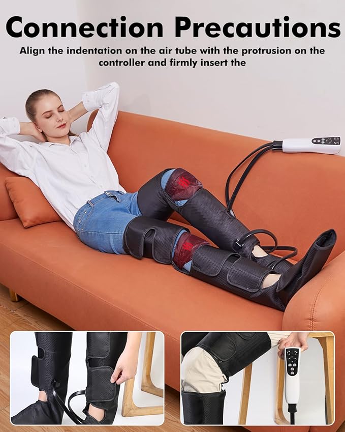 Leg Massager for Knee Heat, Air Compression Foot Massager, Thigh Massager and Calf Massager, Handheld Controller 3 Intensities 3 Modes (with 4 Extensions and Portable Bag), Gifts for Men