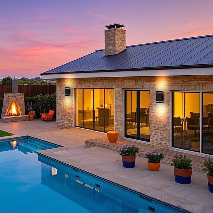 Outdoor Wall Lights 4 Packs, Integrated LED Up Down Lights, Modern Black Outdoor Wall Light with Dusk to Dawn Sensor Aluminum Exterior Wall Light for Porch Patio Door