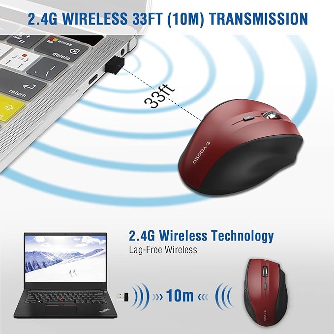 E-YOOSO Wireless Mouse for Laptop, Portable Optical Computer Mouse, 6 Buttons, Cordless 2.4GHz with USB Receiver, 5-Level 4800 DPI, 18 Months Battery Life, for PC, Chromebook, Windows, Mac(Red)
